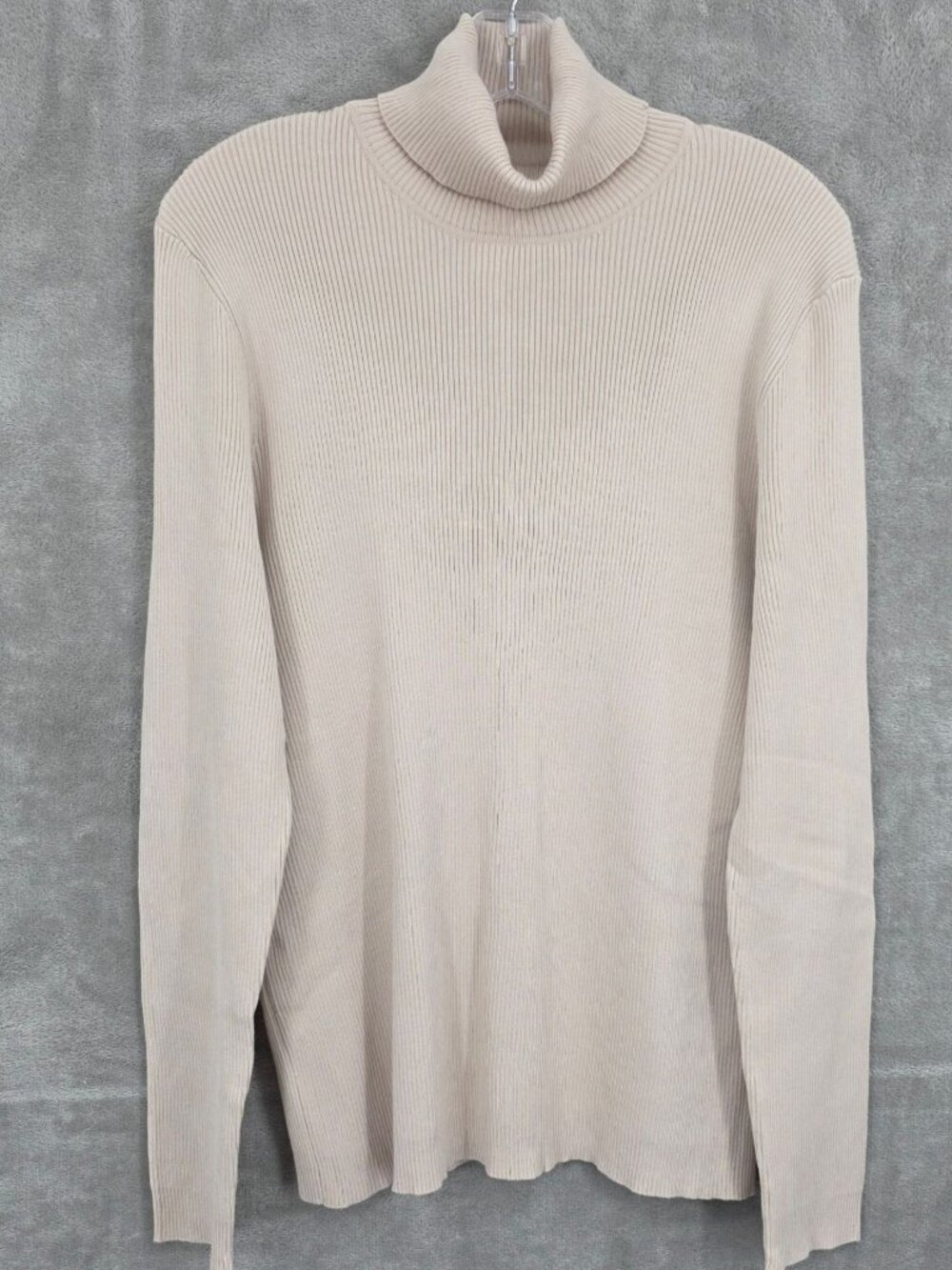 Chicos Reagan Long Sleeve Turtleneck Sweater 3 XL 16 Birch Ribbed Minimalist New